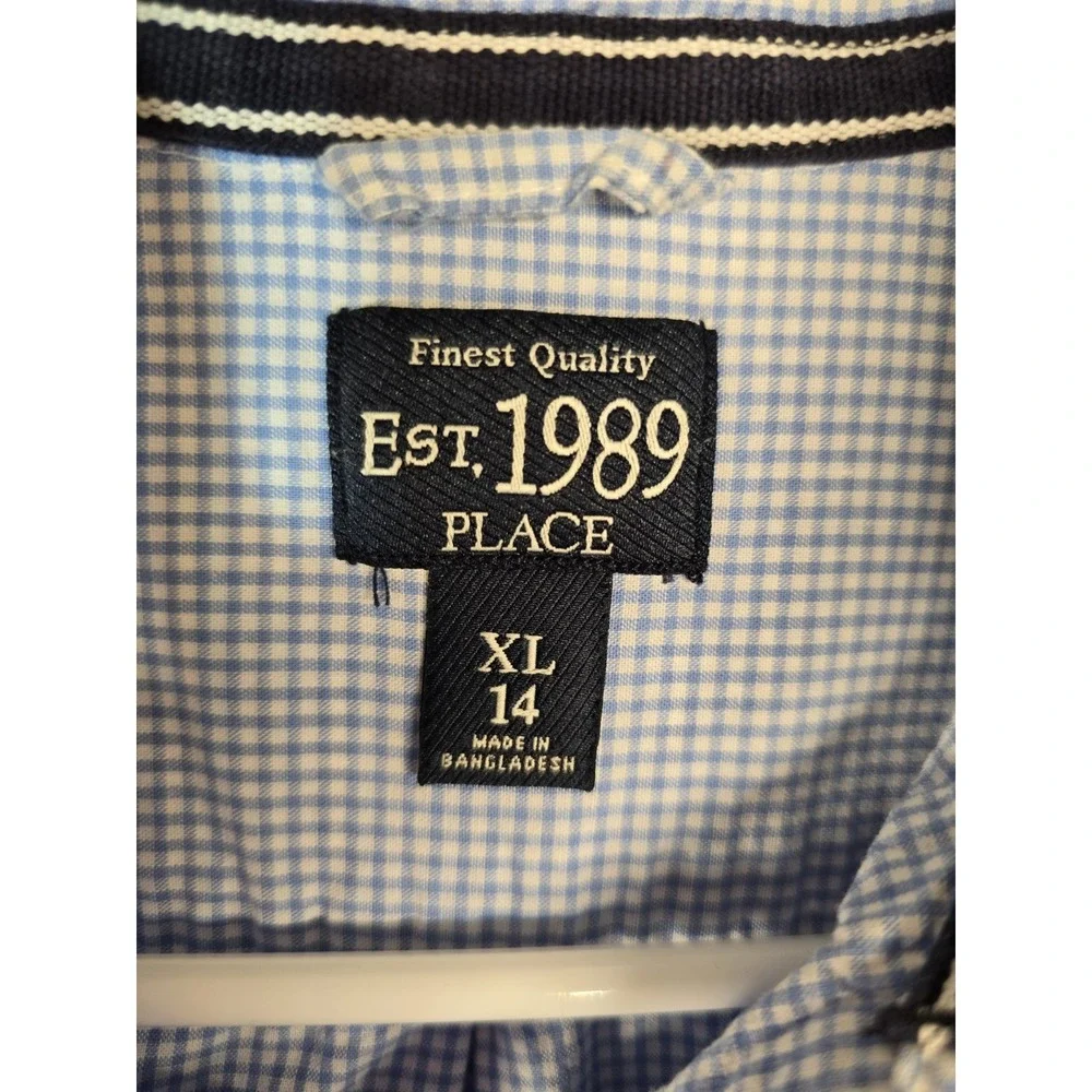 Boys Long Sleeve XL Gingham Check Pattern Preppy Button Dress Shirt.